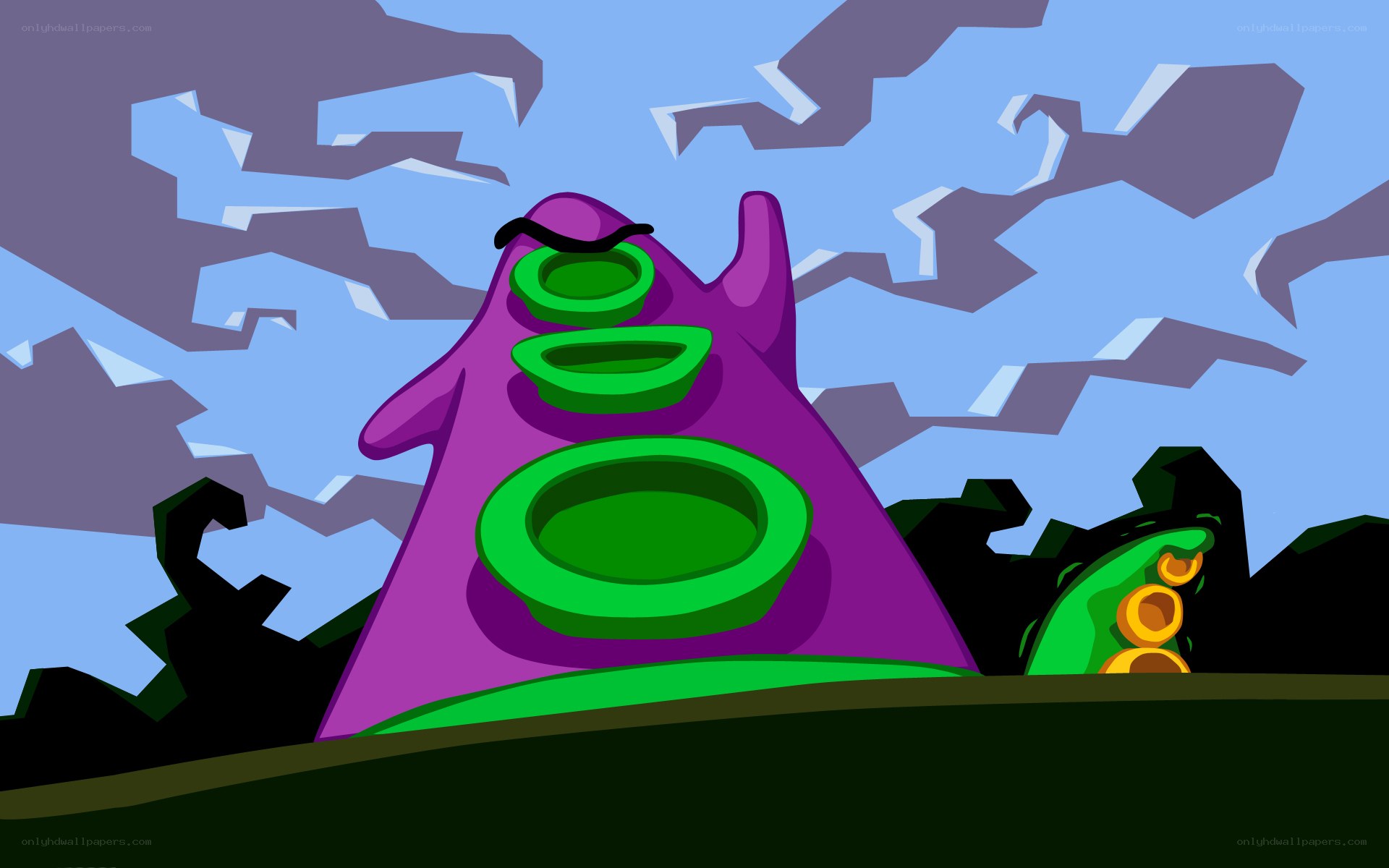 purple alien with green rings