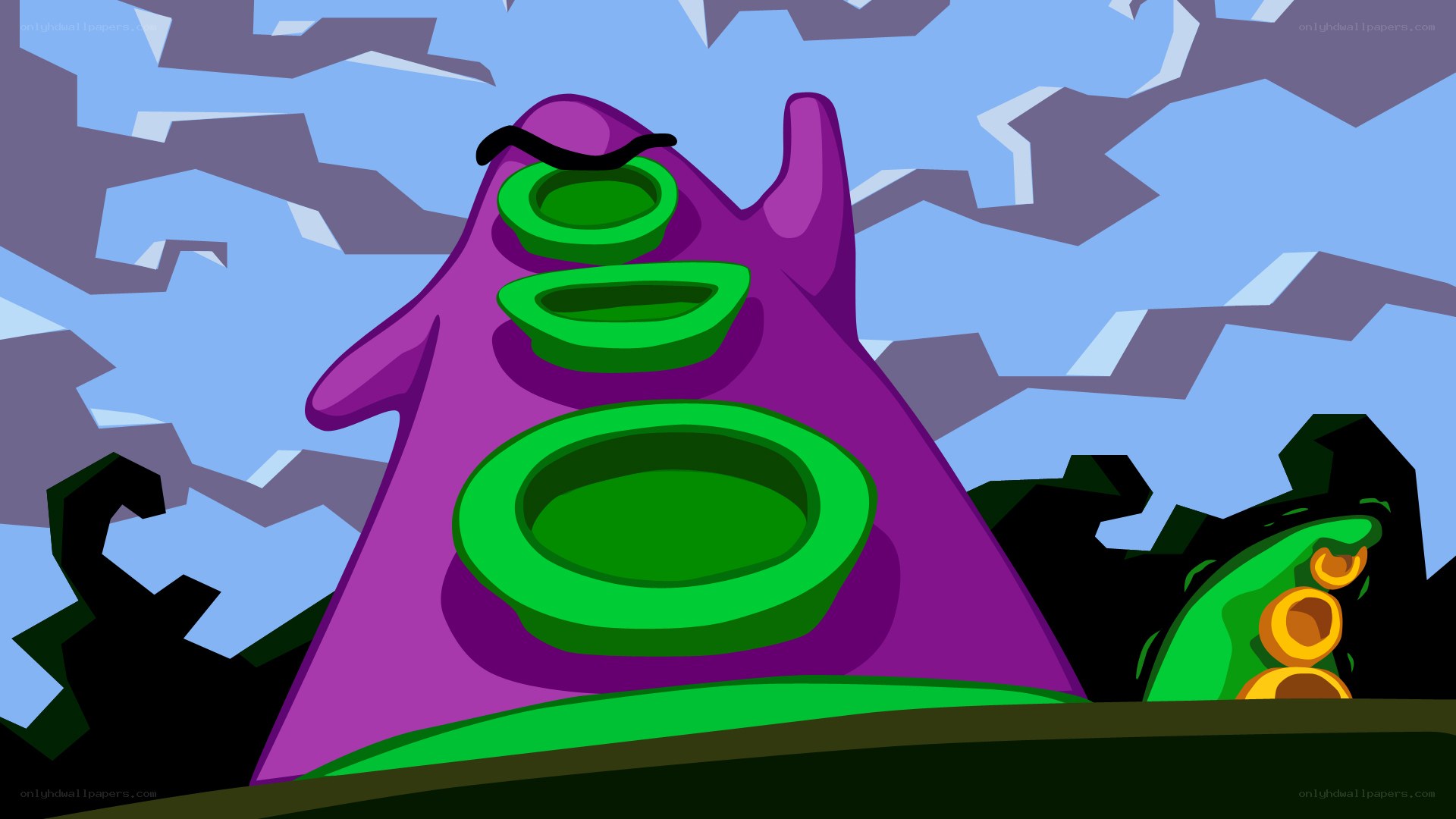 purple alien with green rings