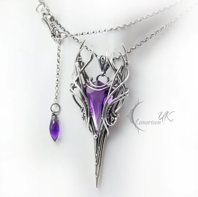Purple Amethyst Pendant — Elegant, Photograph, Chain