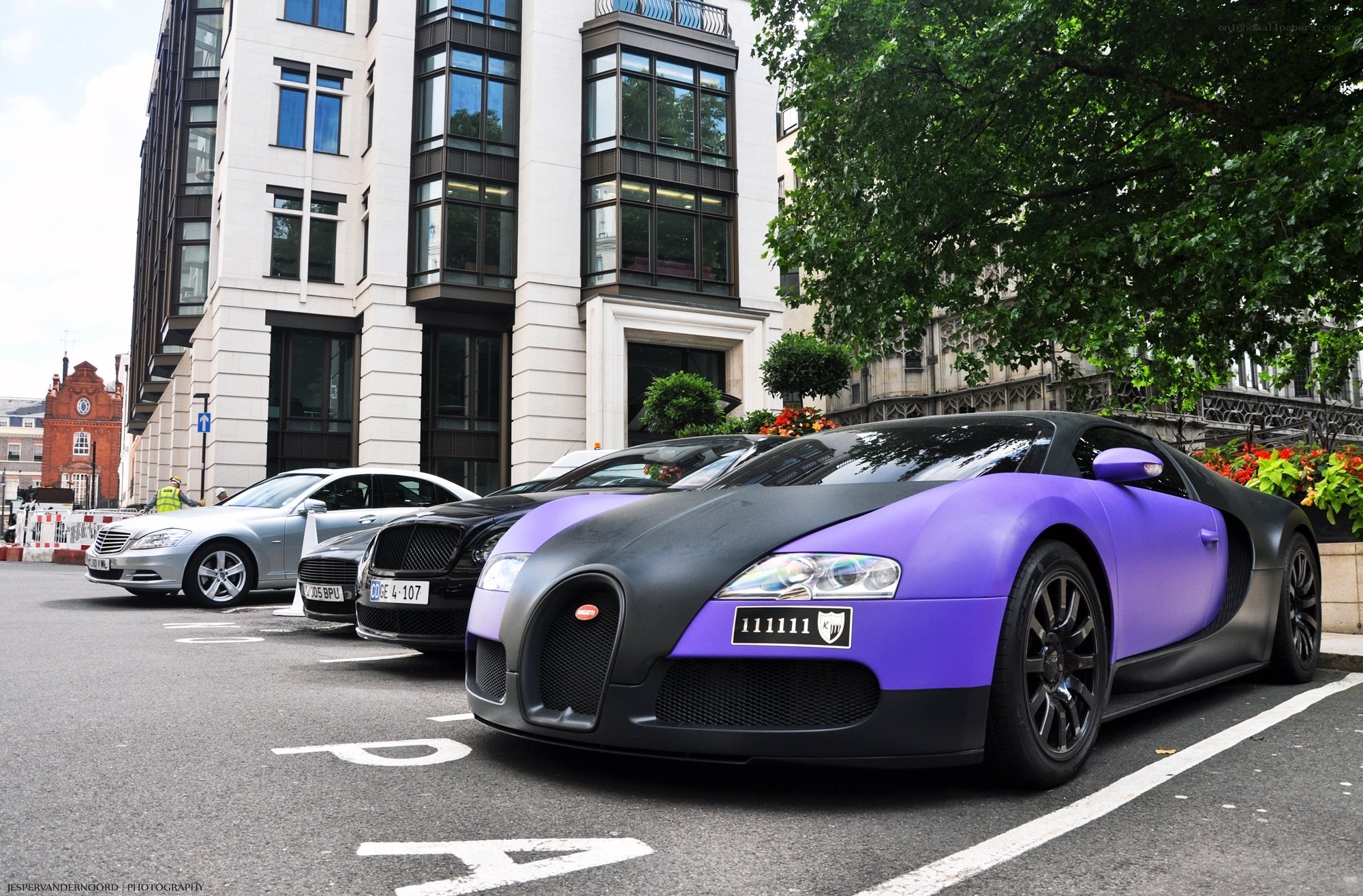 Purple and black Bugatti Veyron