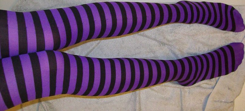 purple and black striped tights