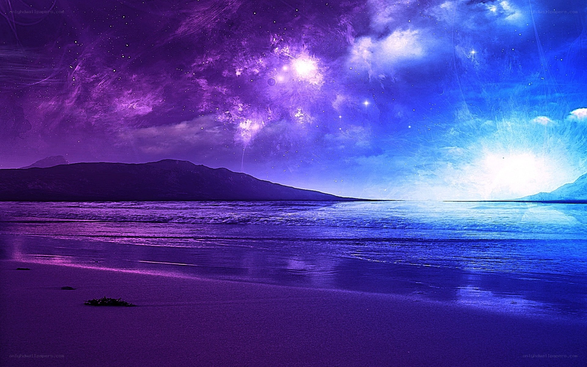 Purple and blue cosmic beach