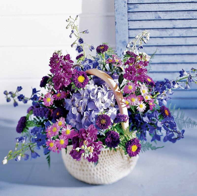Purple and blue flower arrangement