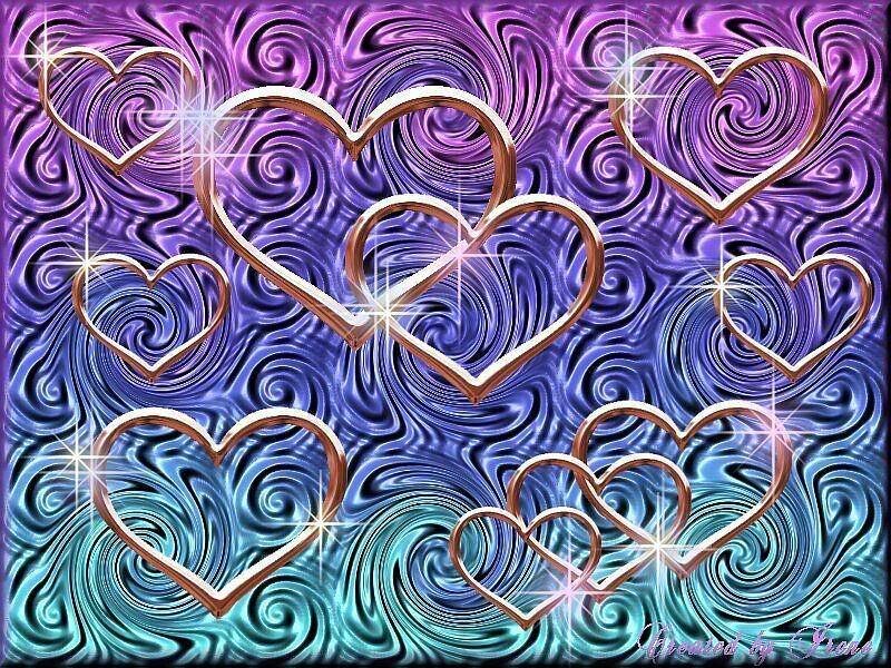 Purple and blue hearts with swirls