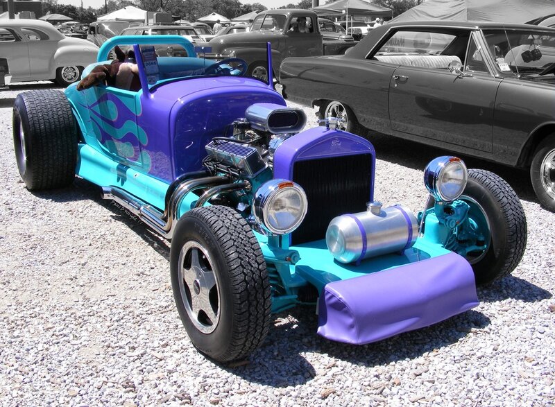 Purple and blue hot rod car