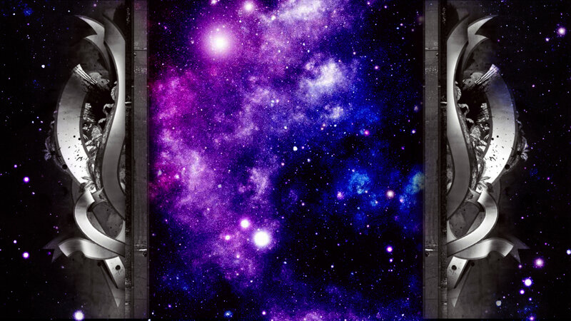 Purple and Blue Nebula — Cosmic, Night, Digital Art, Stars, Metallic Logo