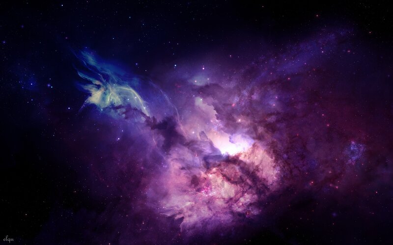 Purple and Blue Nebula — Dramatic, Night, Digital Art, Stars, Cosmic Dust, Black, Elqu