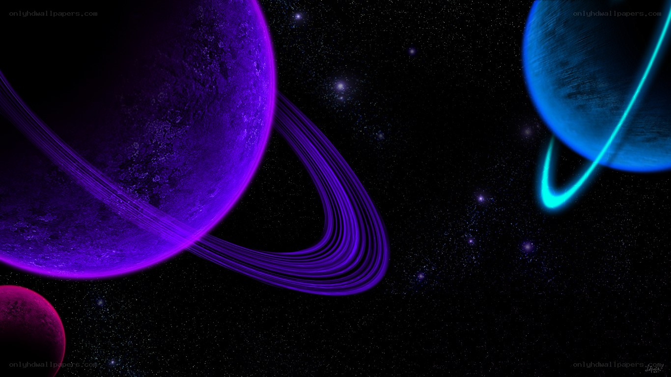 Purple and blue planets in space