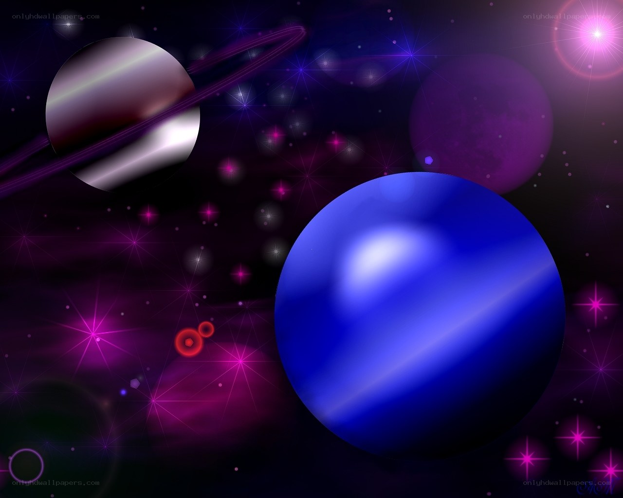 Purple and blue space planets