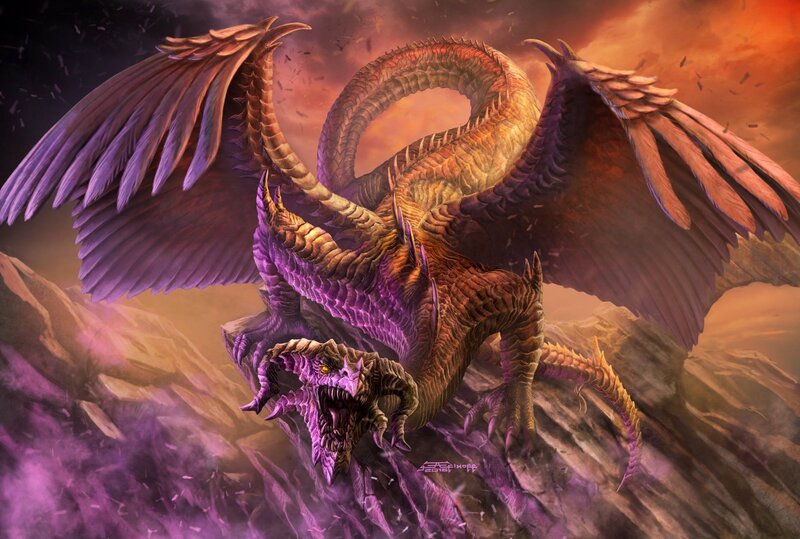 Purple and Gold Dragon — Dramatic, Sunset