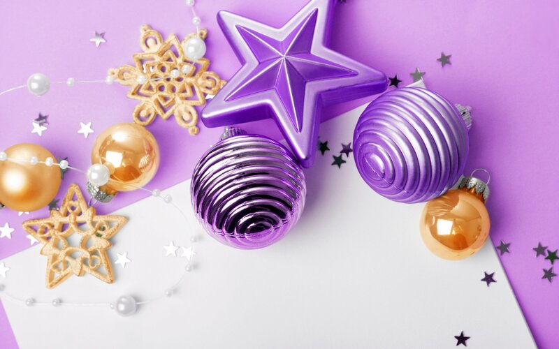 purple and gold holiday ornaments