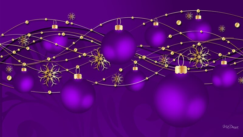 Purple and Gold Ornaments — Festive, Digital Art, Snowflakes