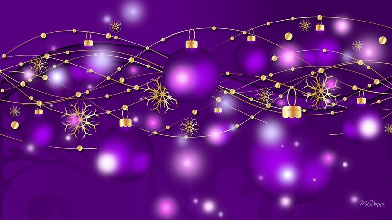 Purple and Gold Ornaments — Festive, Digital Art