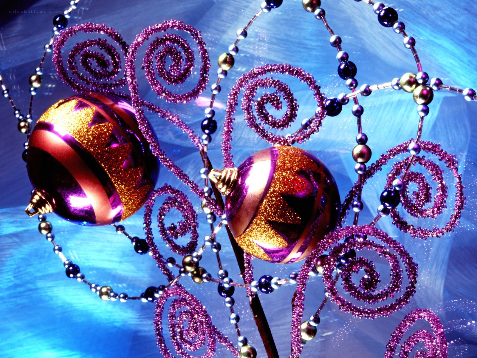 purple and gold ornaments