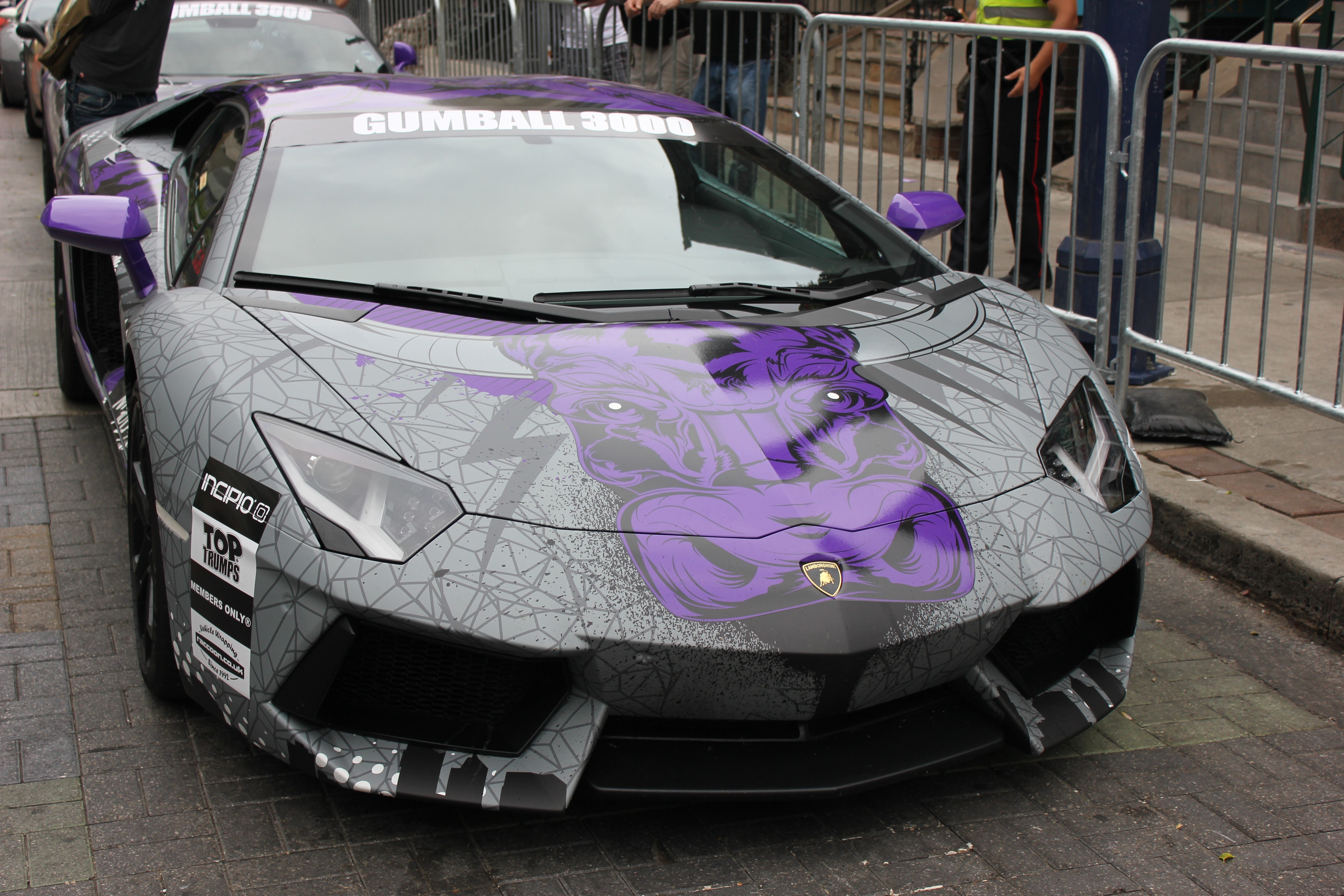 Purple and gray Lamborghini with custom graphics