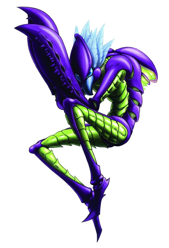 purple and green alien creature