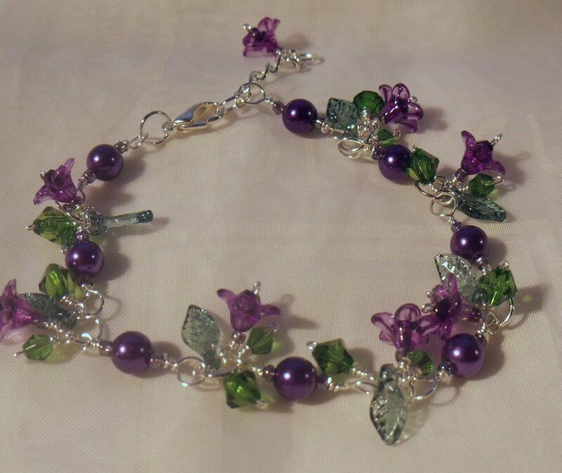 Purple and Green Beaded Bracelet