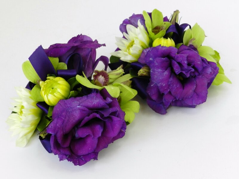 Purple and Green Corsages