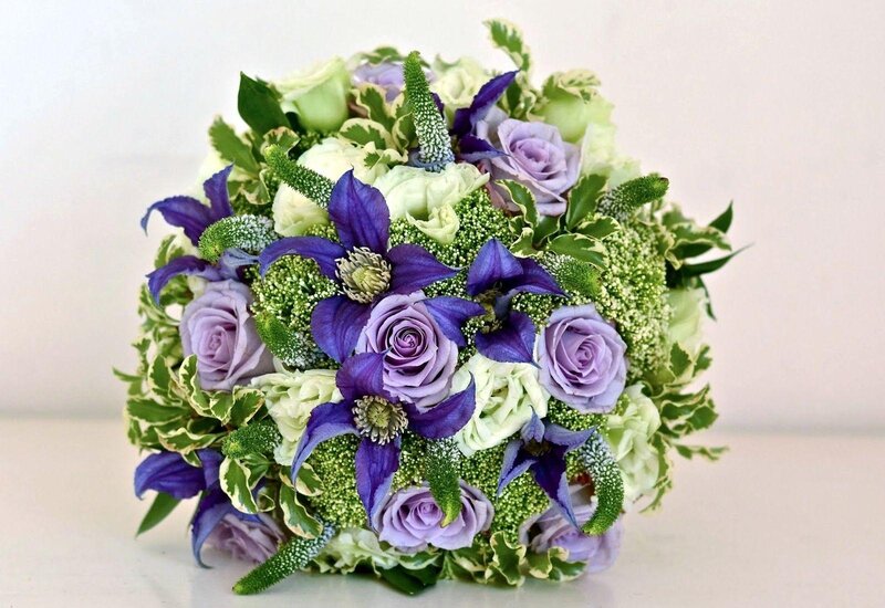 purple and green floral bouquet