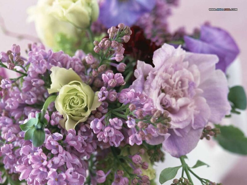 purple and green flower bouquet