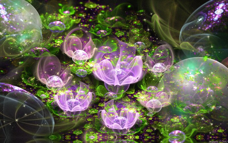 Purple and Green Fractal Flowers