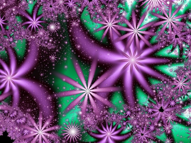 purple and green fractal stars