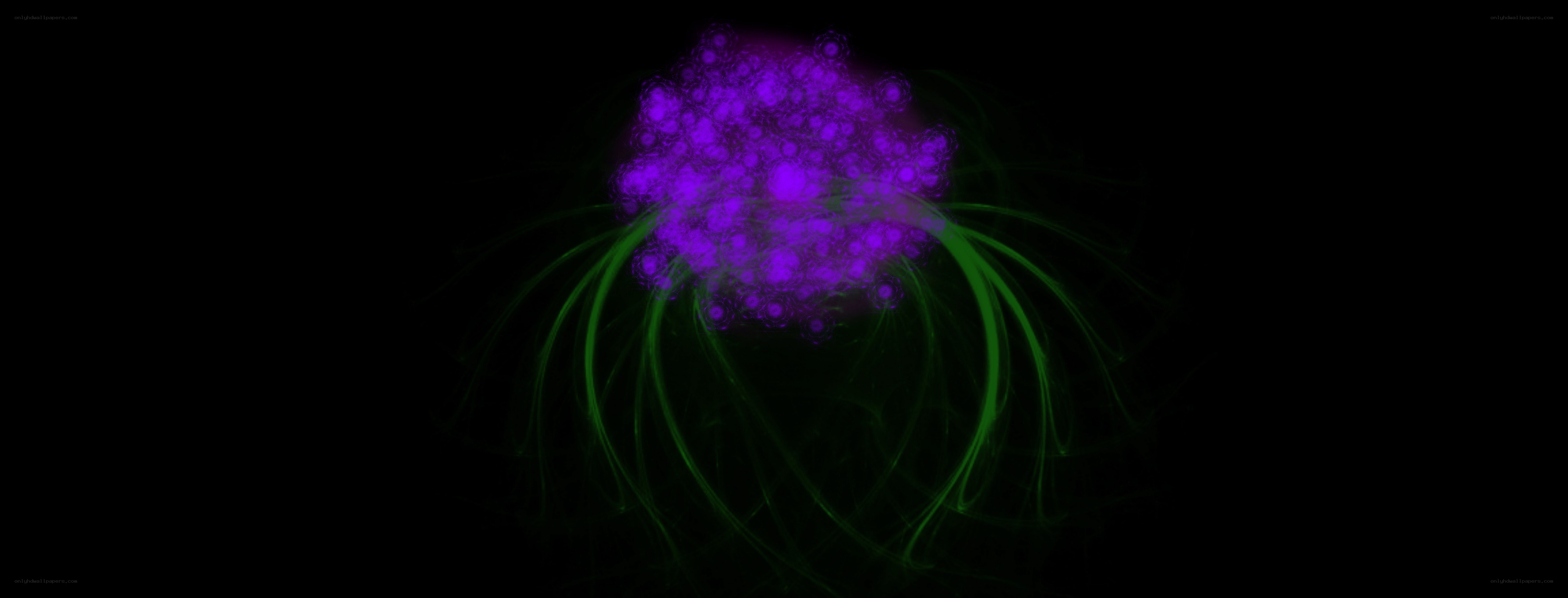 purple and green glowing particles