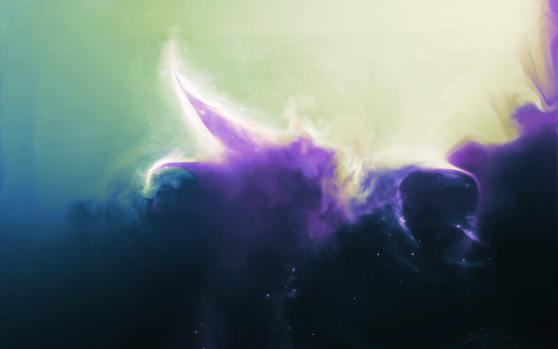 Purple and Green Nebula — Cosmic, Digital Art