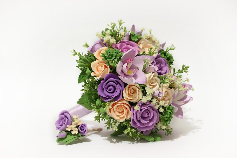 Purple and Peach Flower Bouquet