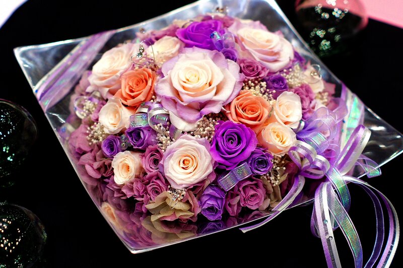 Purple and Peach Rose Bouquet