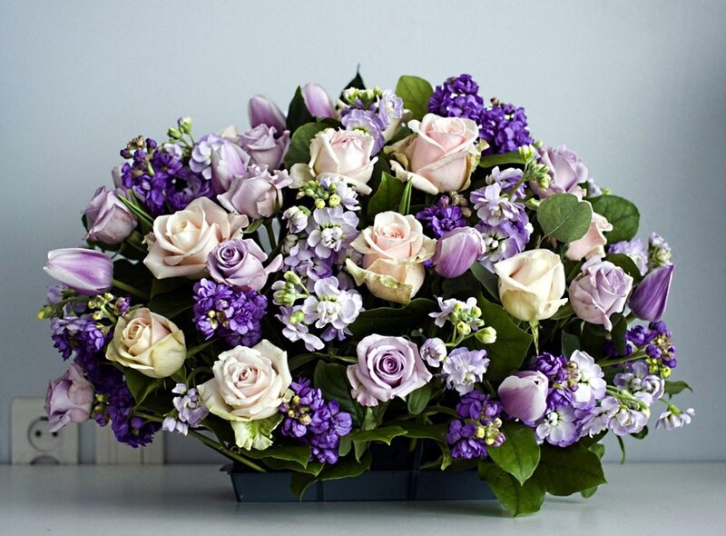 purple and pink flower arrangement