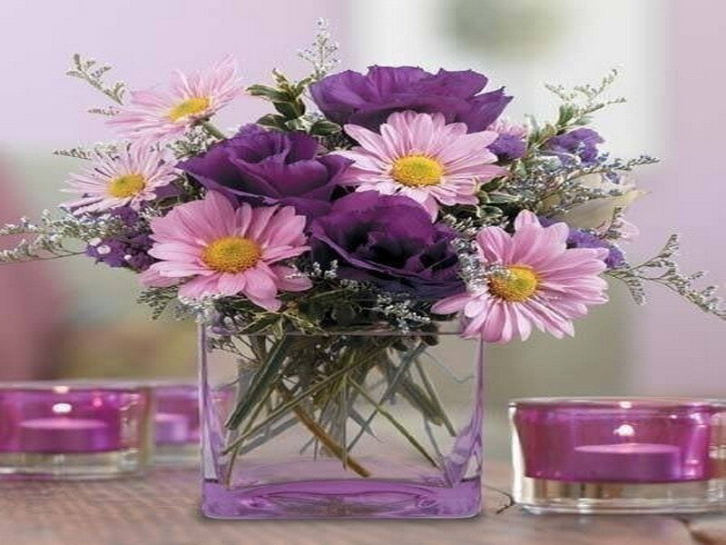 purple and pink flower arrangement