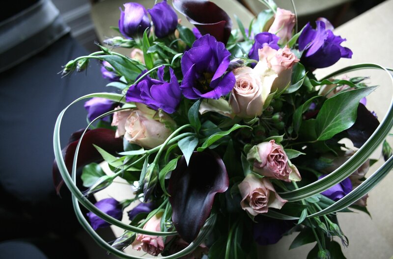 purple and pink flower bouquet