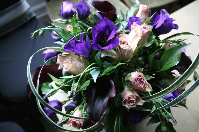 purple and pink flower bouquet