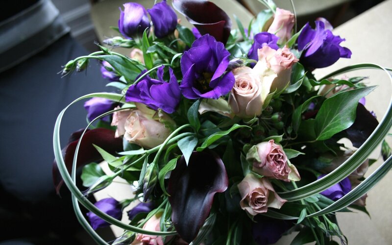 Purple and Pink Flower Bouquet — Calm, Photograph, Roses, Eustoma