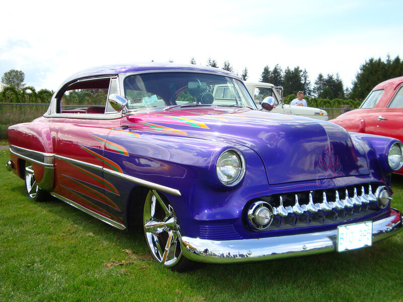 purple and red classic car