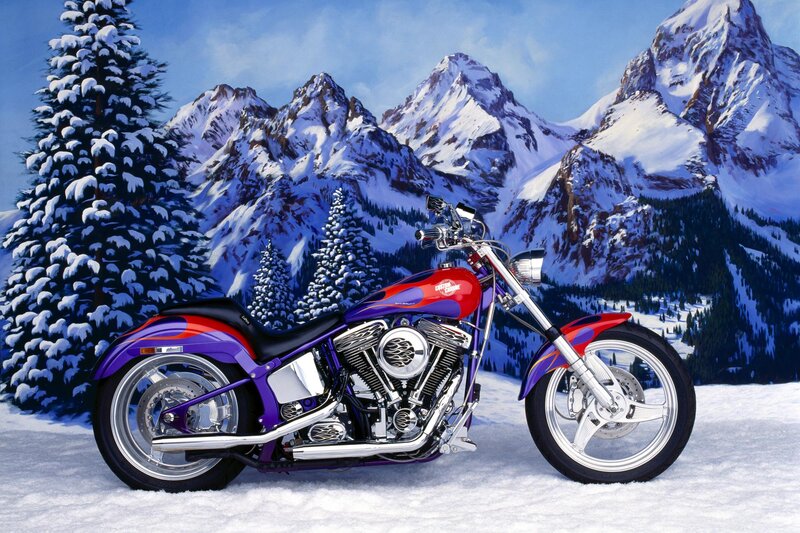 Purple and Red Motorcycle — Serene, Winter, Digital Art