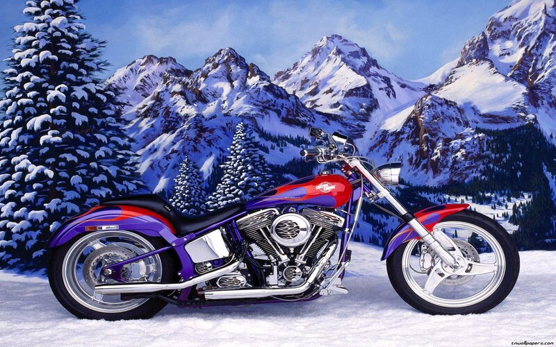 Purple and Red Motorcycle — Serene, Winter