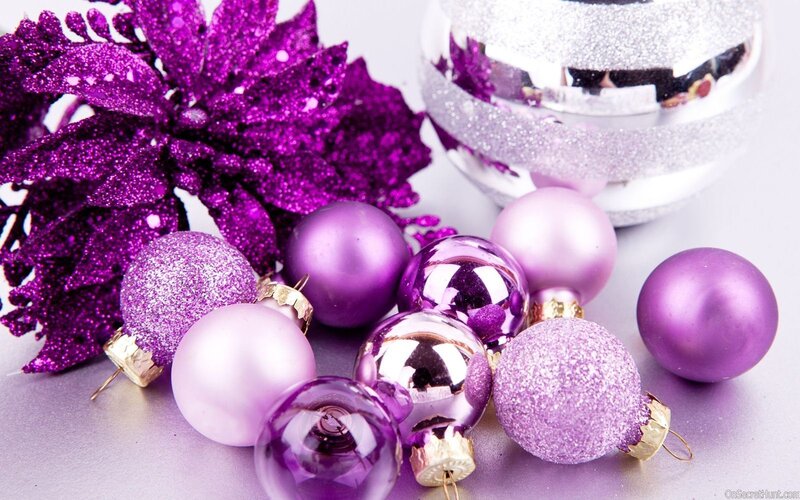 Purple and Silver Ornaments — Festive, Winter, Photograph, Flower