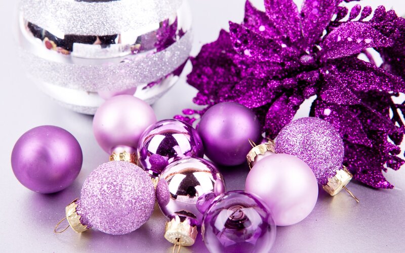 Purple and Silver Ornaments — Festive, Winter, Photograph