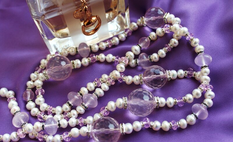 Purple and White Beaded Necklace
