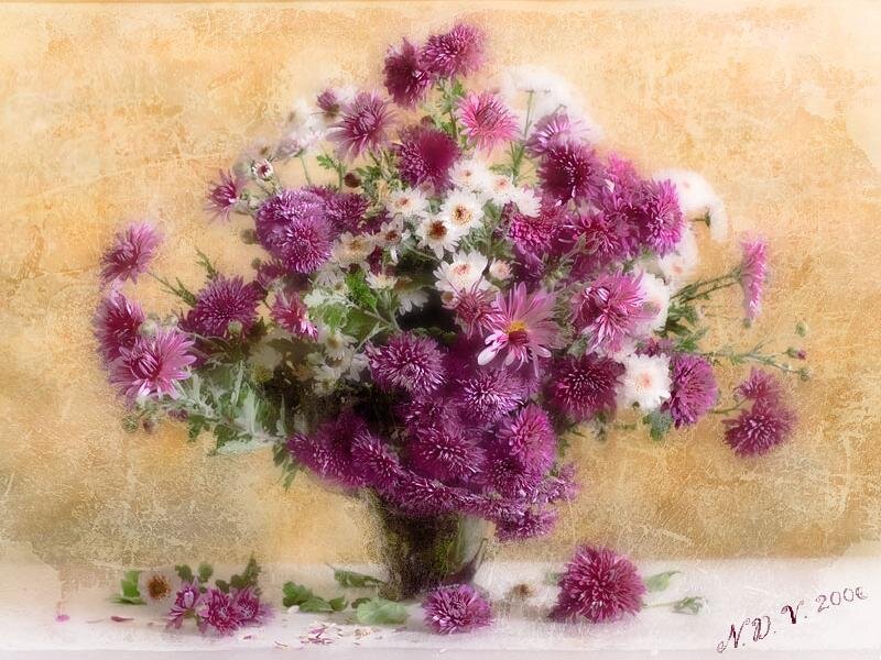 Purple and white chrysanthemum bouquet