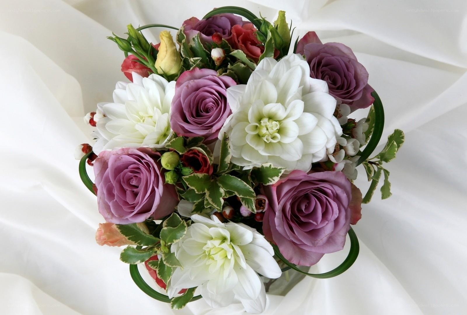 purple and white flower bouquet