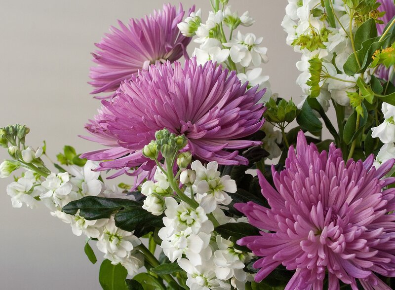 Purple and white flower bouquet
