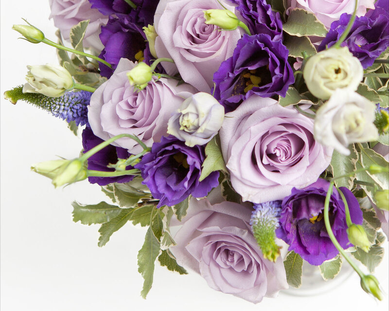 Purple and White Flower Bouquet — Calm, Photograph, Roses, Eustoma