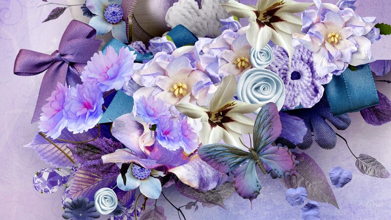 Purple and White Flower Bouquet — Elegant, Digital Art