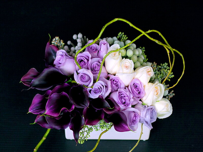 Purple and White Flower Bouquet — Elegant, Photograph, Roses