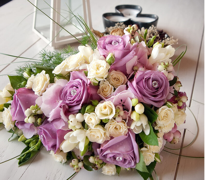 Purple and White Flower Bouquet — Serene, Photograph