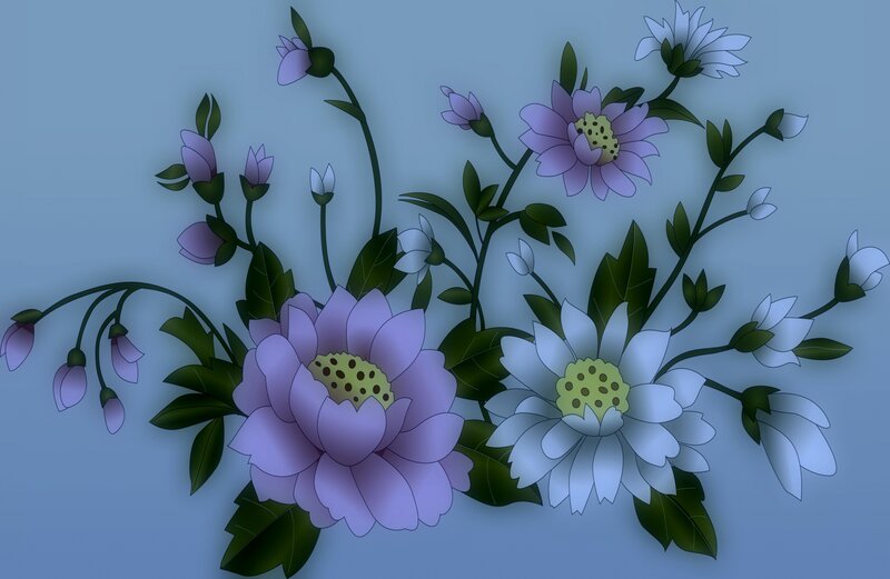 Purple and White Flowers — Blue, Calm, Digital Art