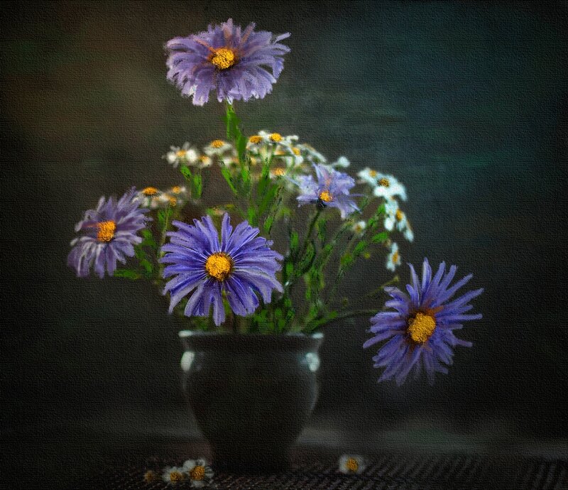 Purple and White Flowers — Dramatic, Painting